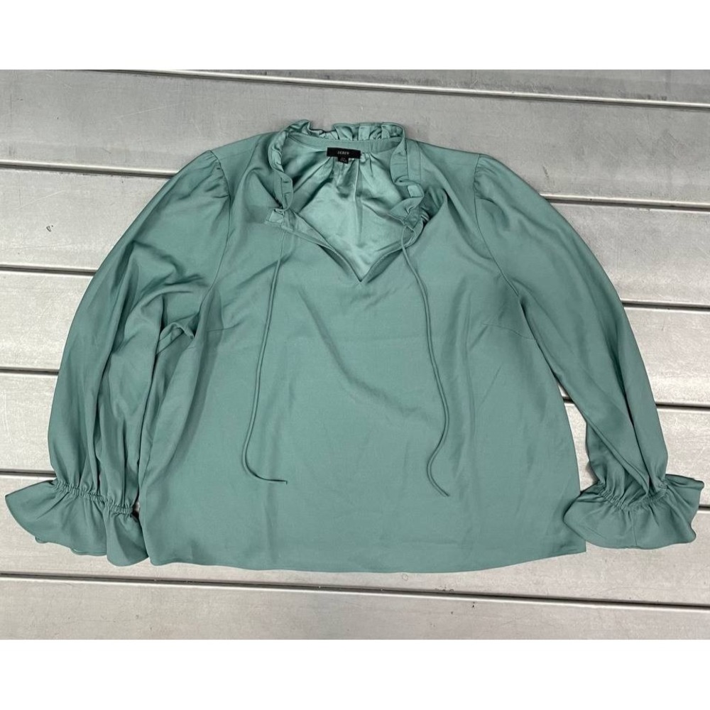 J. Crew Ruffled‎ Tie Front Blouse Womens 2X Teal Drapey Peasant Top